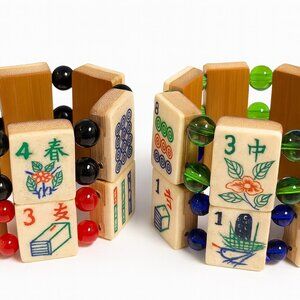 Handmade Vintage Bone & Bamboo Mah Jongg Bracelet